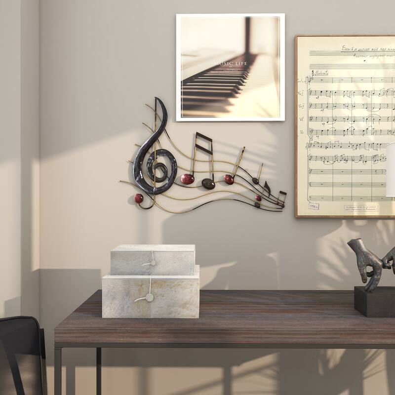 Brown Metal Musical Notes Home Wall Decor with Gold Details