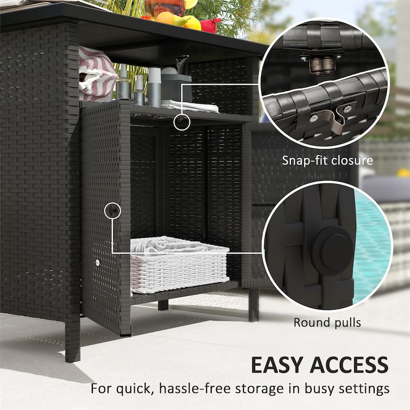 PE Rattan Outdoor Storage Cabinet with Tabletop and Open Shelf - 35.4" L x 20.9" W x 33.5" H