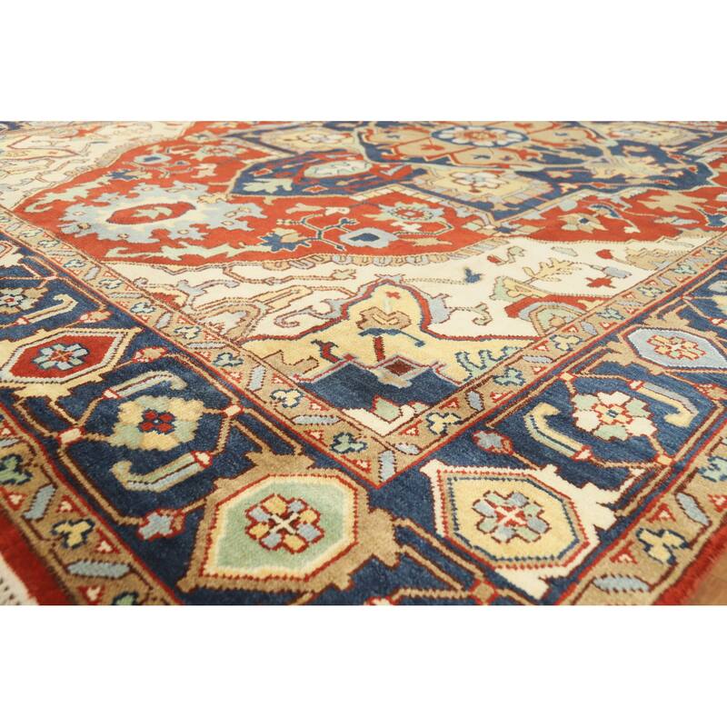 Medallion Heriz Serapi Indian Large Rug Hand-Knotted Wool Carpet - 9'8" x 13'11" - 9'8" x 13'11" - Orange
