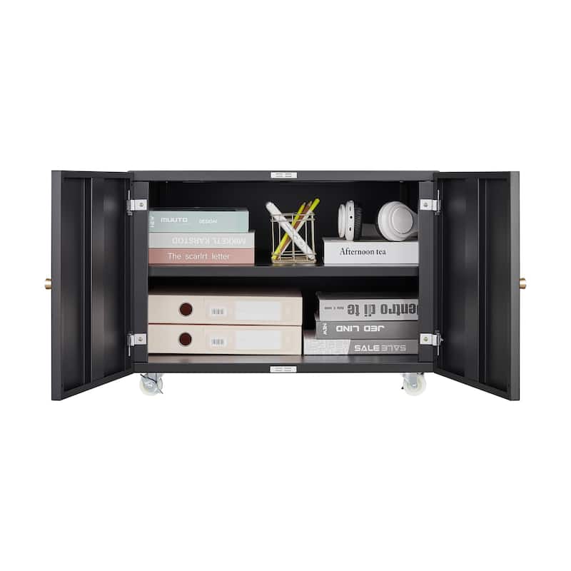 Mobile Office File Cabinet with Lockable Wheels and Shelves