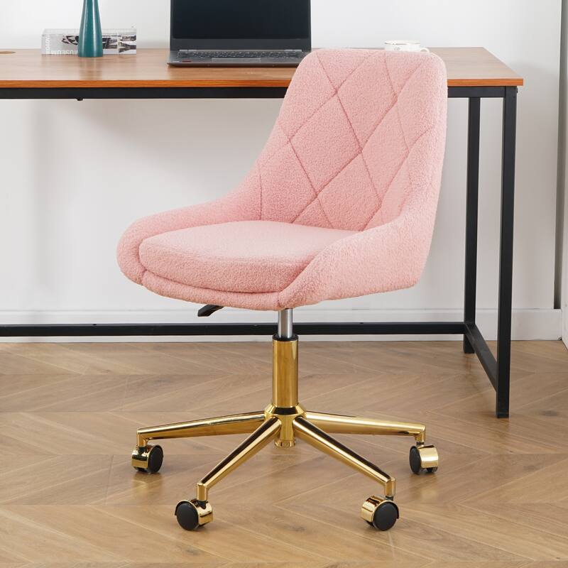 Pink+Gold Teddy 22.3" Tufted Accent Chair with Chrome Legs