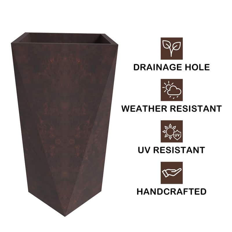 Aloe Fiberstone & MGO Clay Tapered Square Tall Planter Plant Pot, Indoor/Outdoor with Drainage Holes for Yard Porch Decor