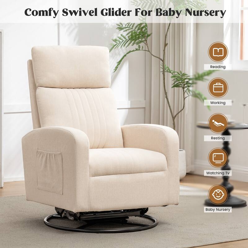 HOMYKA Swivel Glider Rocker Accent Chair for Nursery with Side Pocket