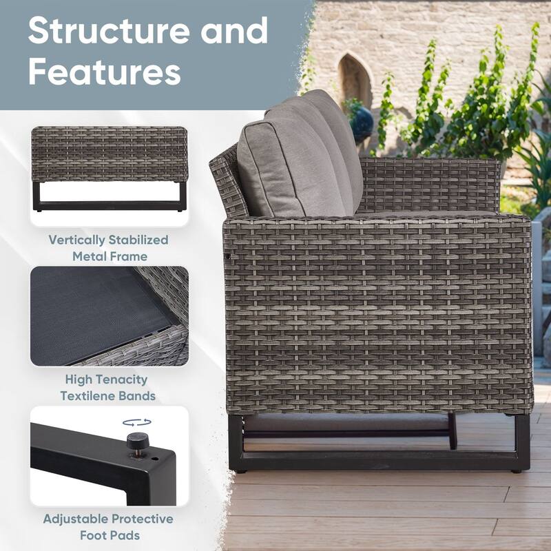 Outdoor Grey Wicker Fire Pit Table with Patio Funiture Sets
