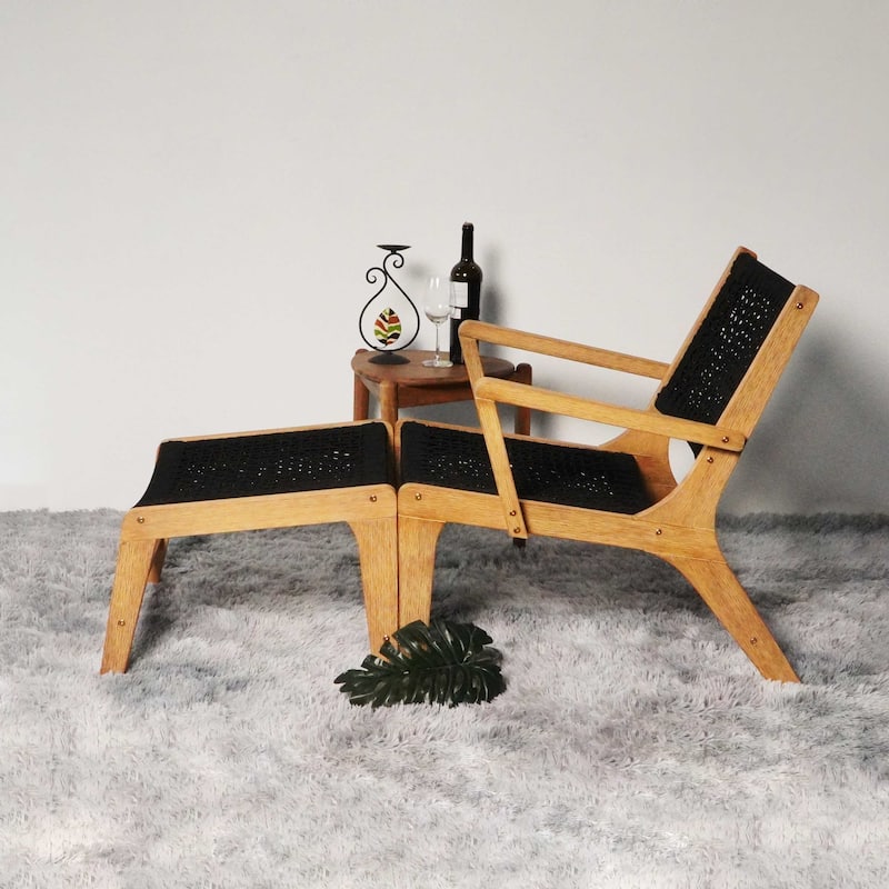M4H Lisbon Brown Solid Wood Outdoor Lounge Chair with Ottoman