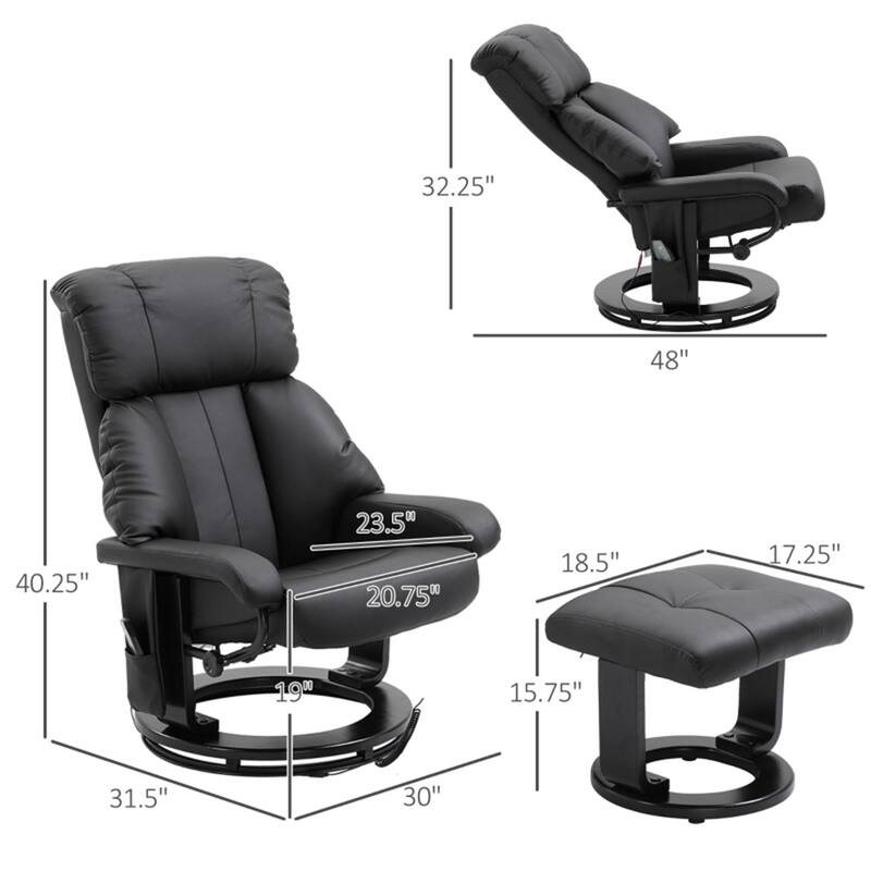 PU Leather Massage Recliner Chair with Ottoman and 10-Point Vibration Remote Included - 30" W x 31.5" D x 40.25" H