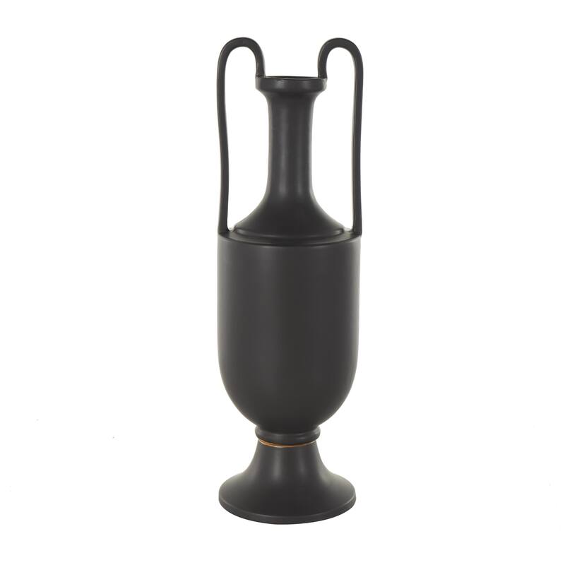 Ceramic Fluted Urn Shaped Vase with Arch Handles - Black or White - Roche River Decor
