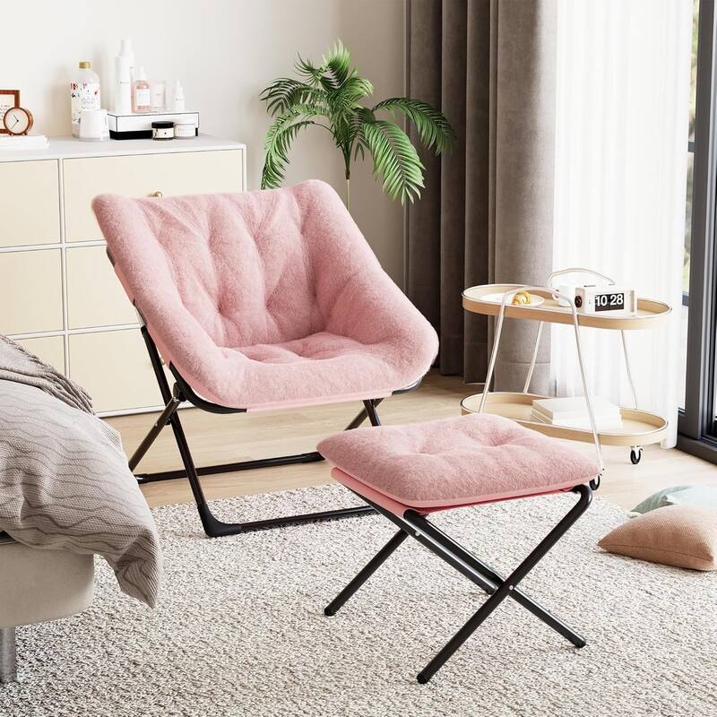 Comfy Folded Chair,Saucer Chair, Lounge Chair - XL Foldable Faux Fur Floor Seat, Non-Slip Base for Stability