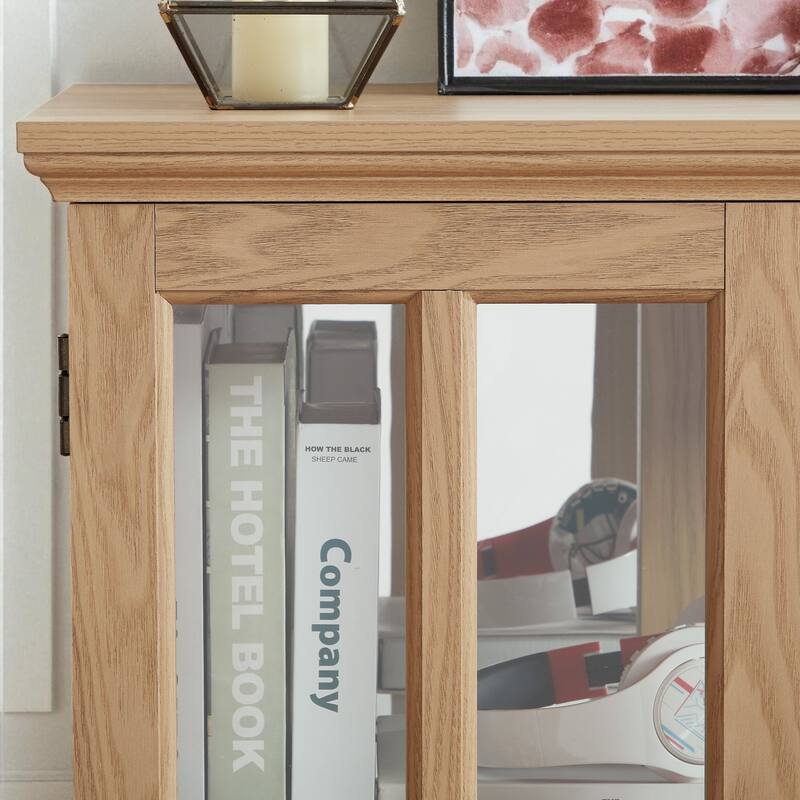 LED Lighted Curio Display Cabinet with Adjustable Shelves, Retro Glass Showcase and Lattice Doors