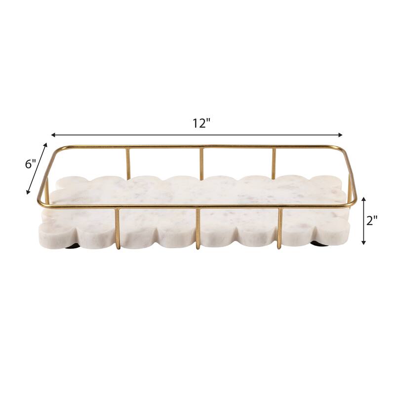 Monarch Modern Industrial Metal/Marble Scalloped Base Vanity Tray