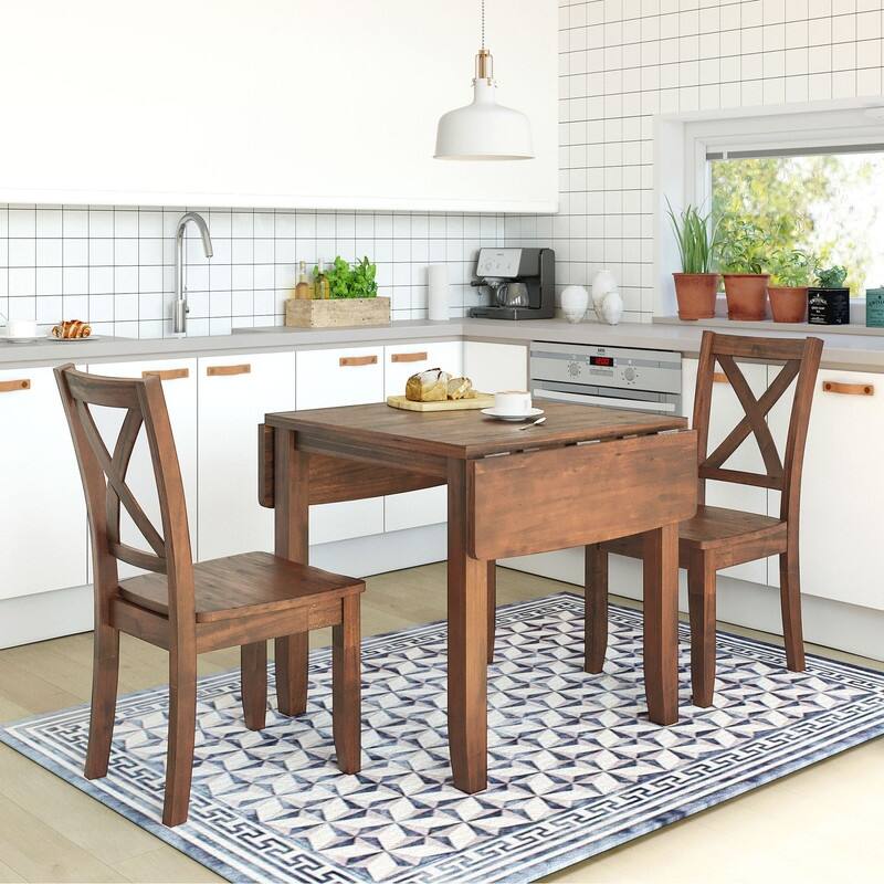 3Piece Wood Drop Leaf Breakfast Nook Dining Table Set with 2 Xback