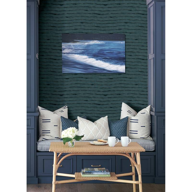 Sarah + Ruby Naia Blue Horizontal Wavy Lines Wallpaper