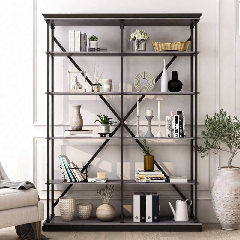 Marcin Transitional 58-inch 5-Shelf Metal Bookcase by Furniture of America