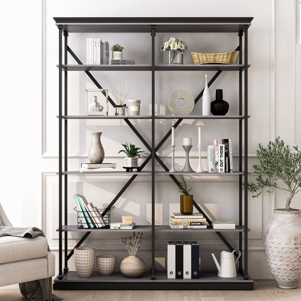 Marcin Transitional 58-inch 5-Shelf Metal Bookcase by Furniture of America