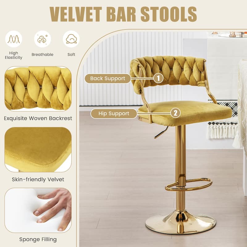 Swivel Barstool with Woven Back Set of 2 for Kitchen Island Cafe