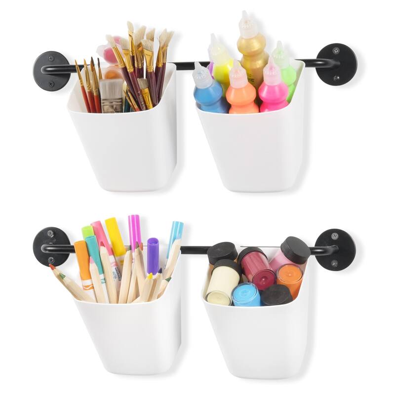 Wallniture Cucina Kitchen Utensil Holder with 20 S Hooks, Pot Racks, Black (Set of 2)