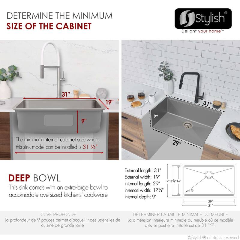 Dual-Mount Stainless Steel Workstation Kitchen Sink built in Accessories