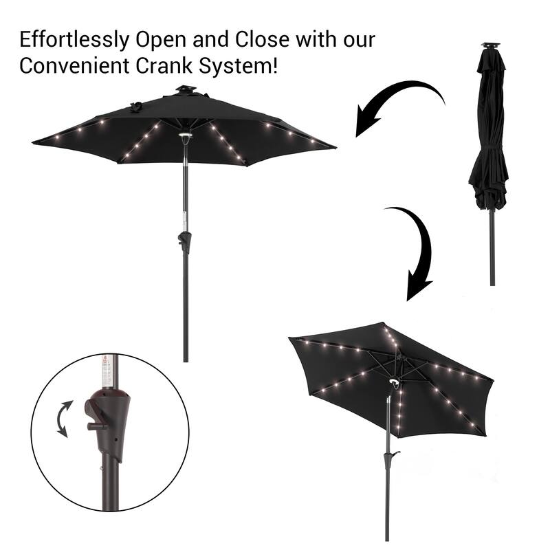 BONOSUKI Aluminum 9ft LED Patio Umbrella w/200gsm solution-dyed fabric