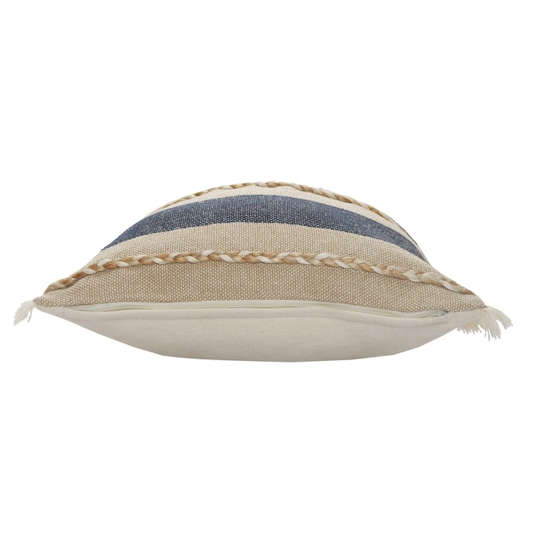 Sevita Atlantis Coastal Striped Throw Pillow with Jute Braiding and Fringe