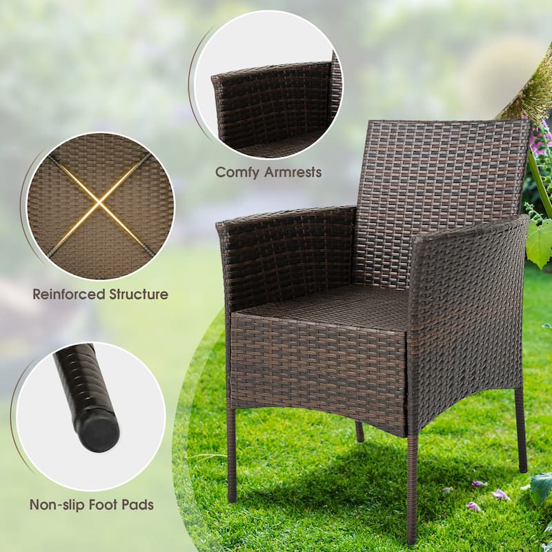 Set of 4 Patio Rattan Dining Chairs Cushioned Seat Curved Armrests