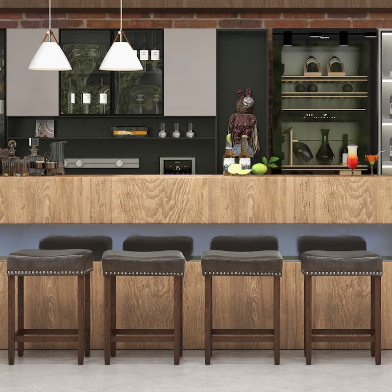 Gymax Bar Stool Set of 4 24-Inch Counter Height Saddle Stools w/ PU