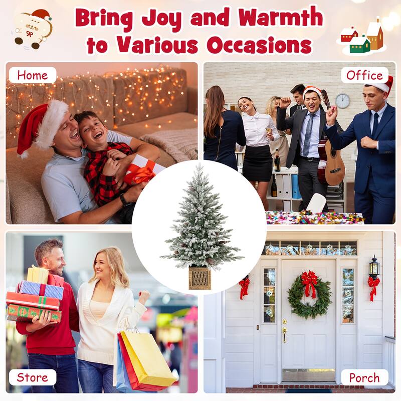 Gymax 2PCS 4 FT Artificial Xmas Tree Flocked Christmas Tree w/ 231 PE - See Details