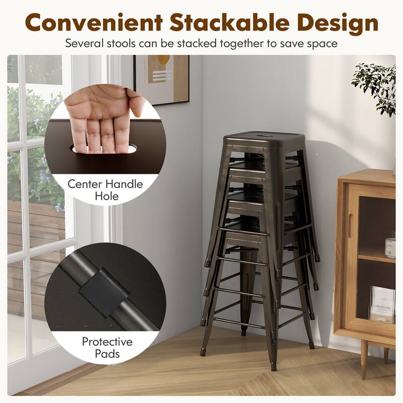 Gymax 24'' Metal Bar Stools Set of 4 w/ Square Seat Patio Bar Stools