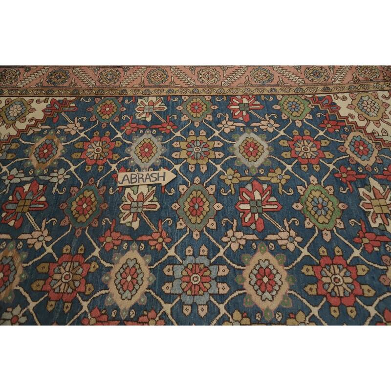 Hand Knotted Oriental 100% Wool Carpet Traditional Floral Navy Blue & Blues Heriz (serapi) Area Rug - 12' 3'' X 9' 9''