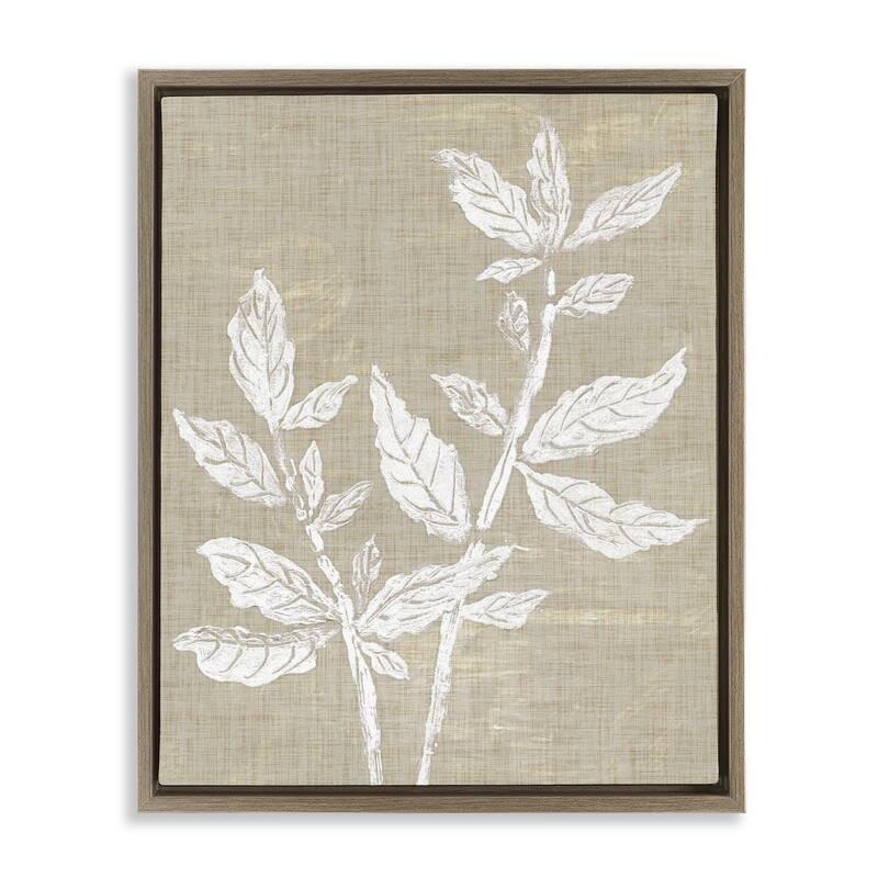 Stupell Boho Leaves on Natural Pattern Framed Floater Canvas Wall Art Design By Melissa Wang - 17 x 21 - Brown