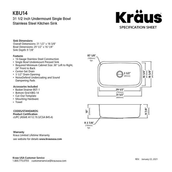 Kraus Premier Stainless Steel 31 1 2 Inch Undermount Kitchen Sink Overstock 5070922