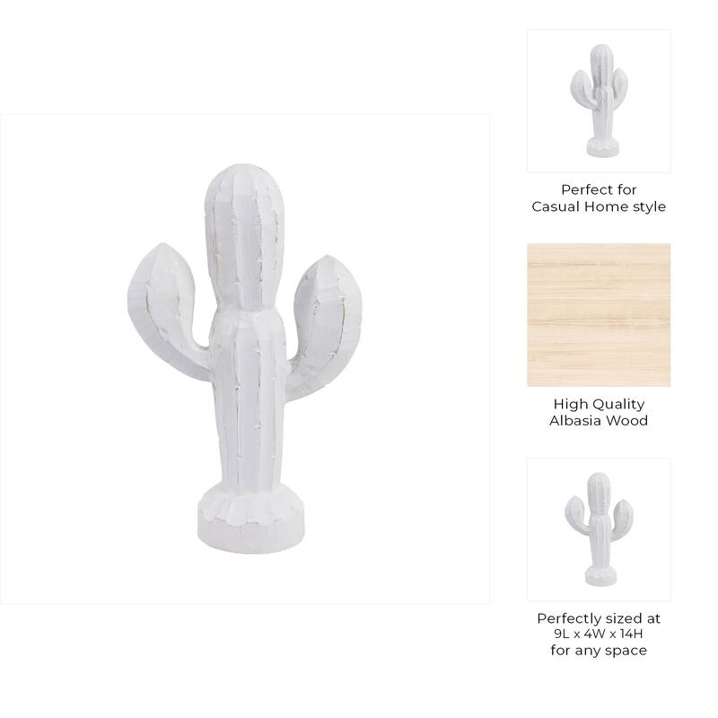 Wood Figurine Cactus Handcarved Accent Modern Decorative Sculpture