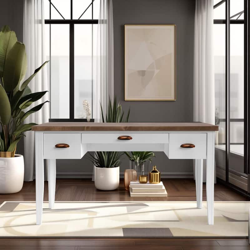 Bridgevine Home Modern Farmhouse 53 inch Writing Desk, No Assembly Required, Two-Tone Finish