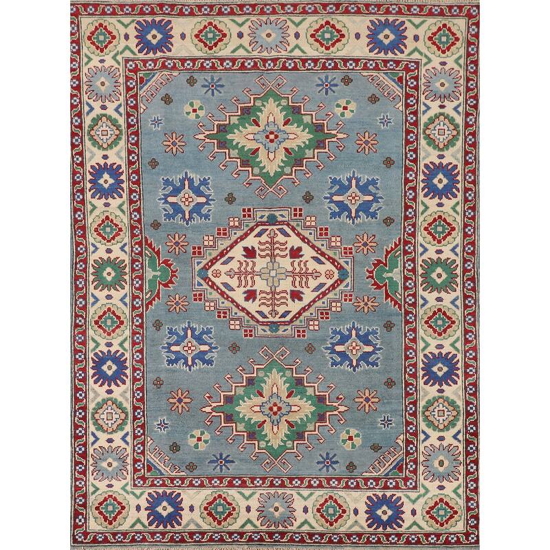 Light Blue Kazak Oriental Rug Hand-Knotted Living Room Wool Carpet - 4'10" x 6'7"