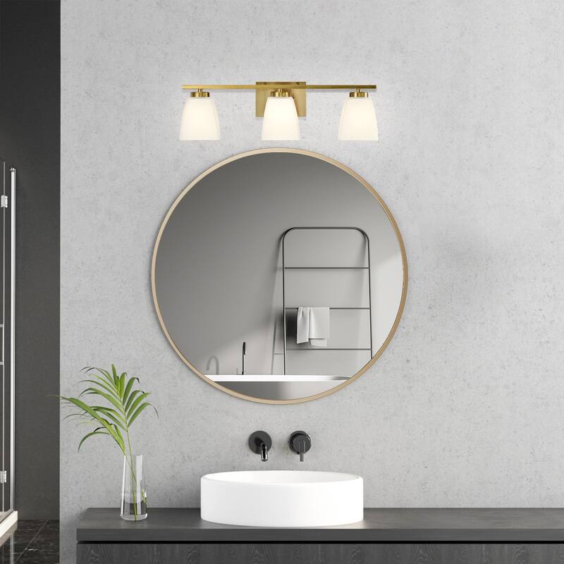 Brushed Nickel/Matte Black/Gold Modern 3-Light Vanity Light with Square Etched White Glass Shades