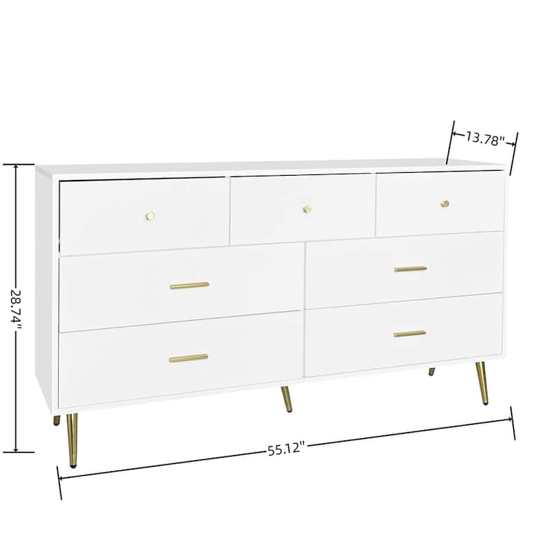 Wood 7 Drawers Large Chest of Drawer Cabinet with Handle and Legs