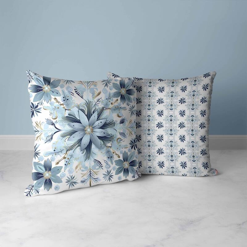 Snowy Crest Faux Suede Reversible Throw Pillow White and Steel