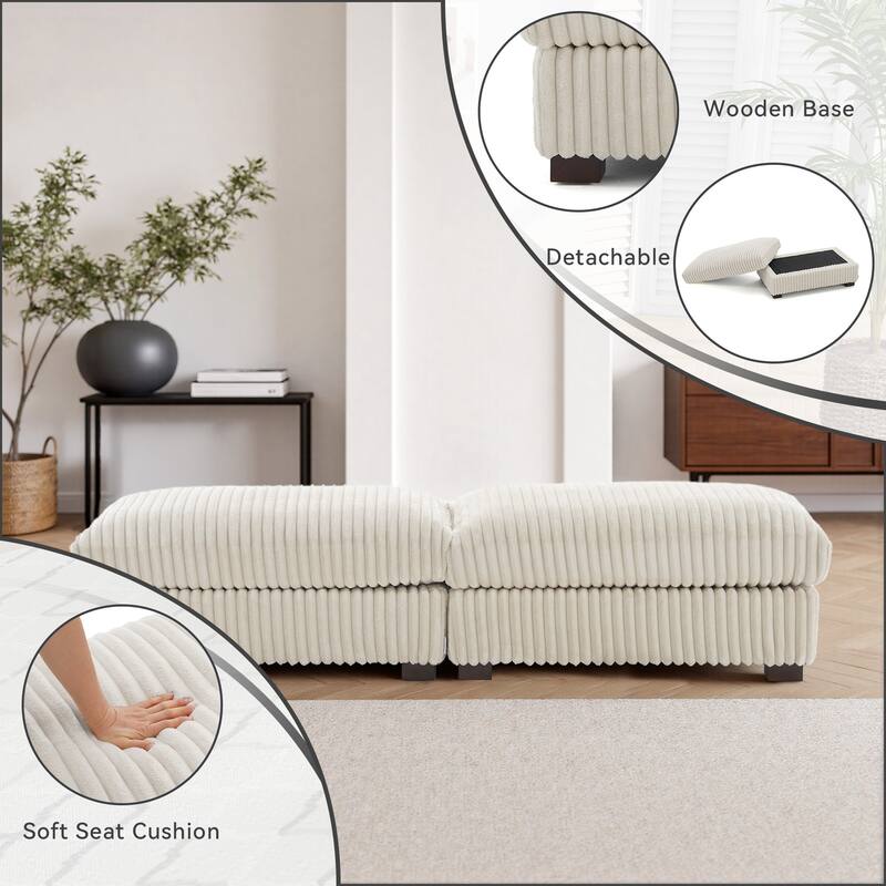 40" Oversized Plush Flannel Upholstered Ottoman Footstool Set of 2