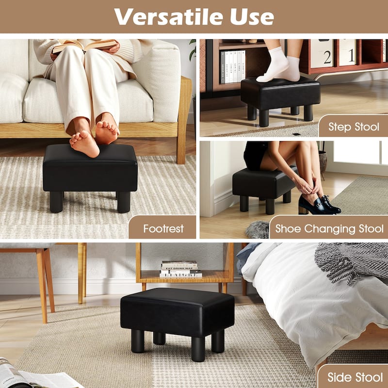 Gymax PU Leather Ottoman Rectangular Footrest Small Stool - See Details