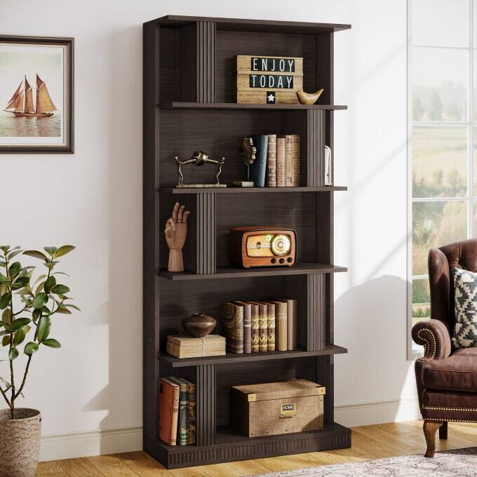 70-Inch Tall Storage Bookshelf, 5-Tier Modern Black Bookcase - Black