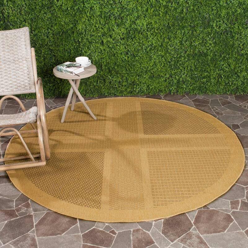 SAFAVIEH Courtyard Shirlee Indoor/ Outdoor Waterproof Patio Backyard Rug - 5'3" x 5'3" Round - Natural/Brown