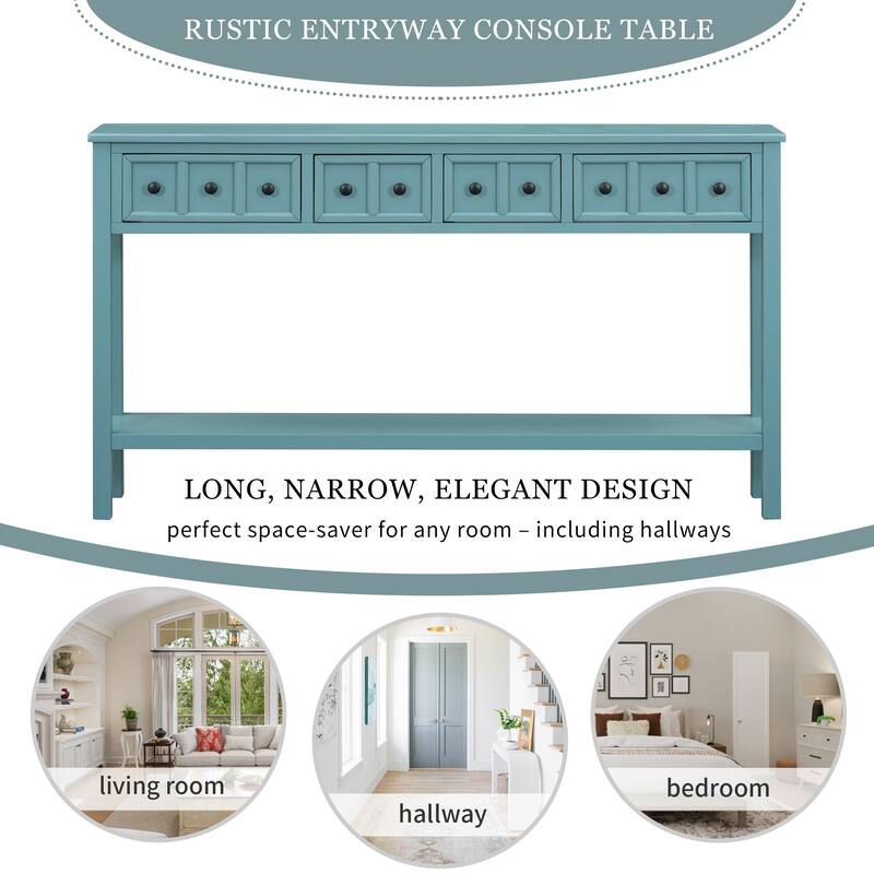 Rustic Entryway Console Table Sofa Table with Drawers and Bottom Shelf
