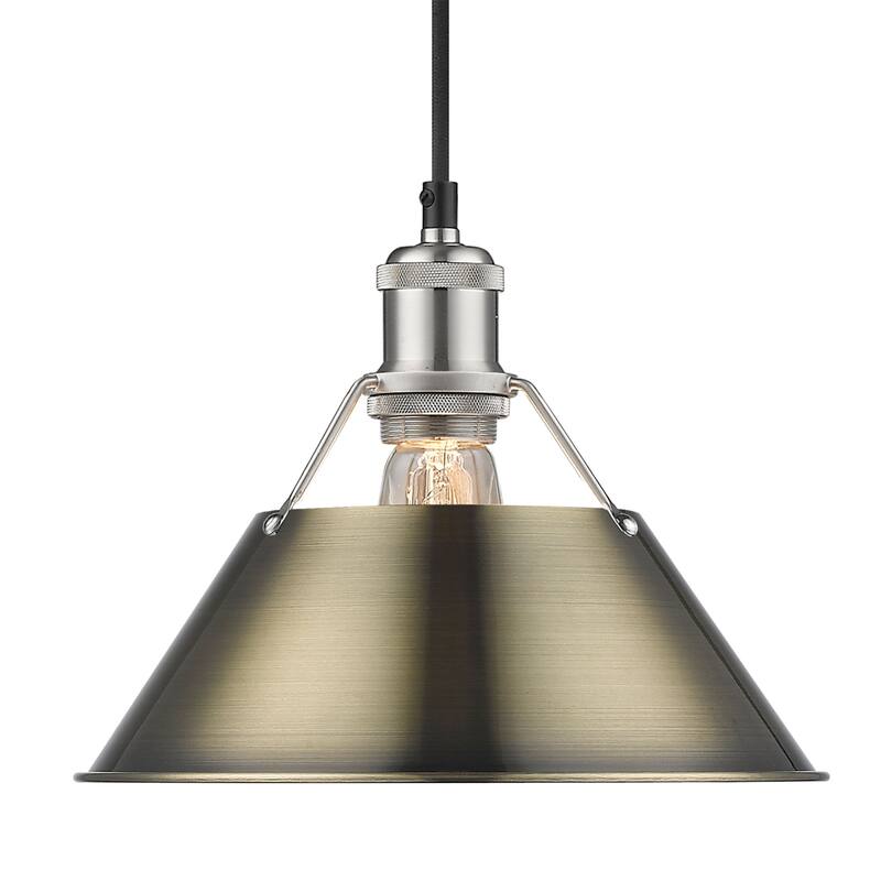 Yep by Golden Lighting Orwell 1-light 10in Pendant in Pewter and Aged Brass shade - Silver