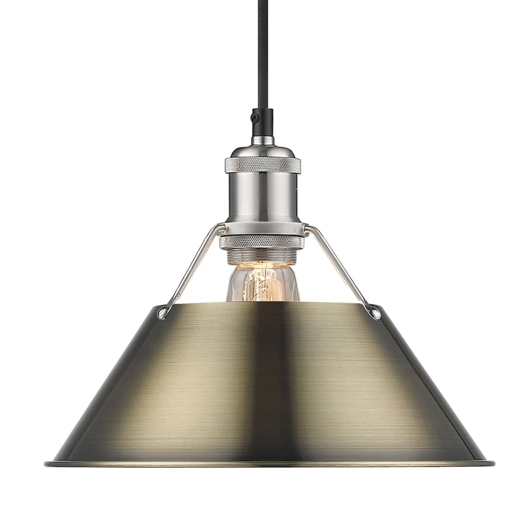 Yep by Golden Lighting Orwell 1-light 10in Pendant in Pewter and Aged Brass shade - Silver