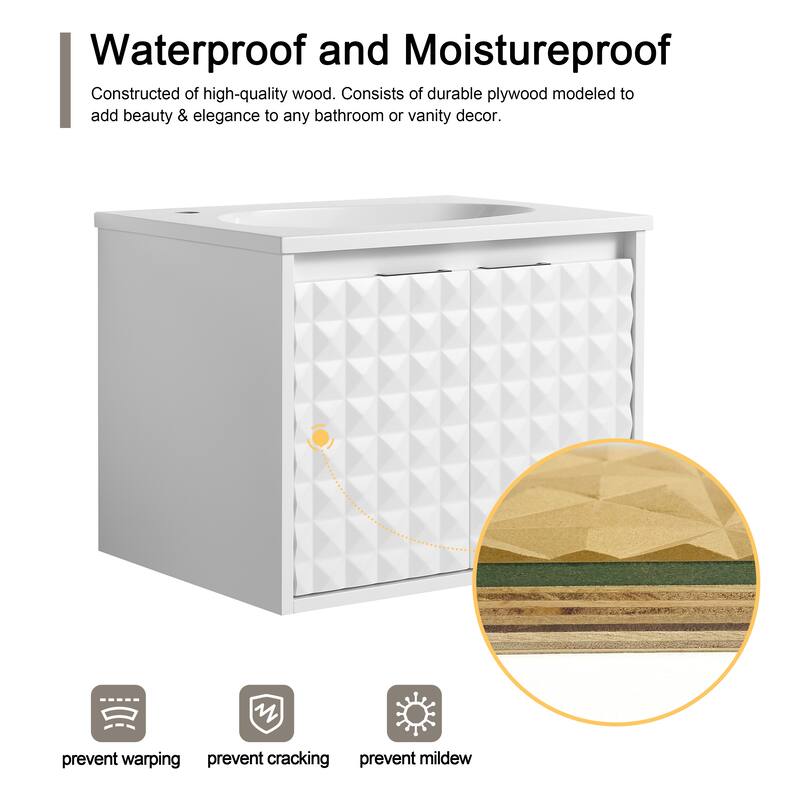 Malwee 24"/30"/36"/48" Floating Bathroom Vanity, Wall Mounted Bathroom Vanity with Resin Top,Soft Close Doors