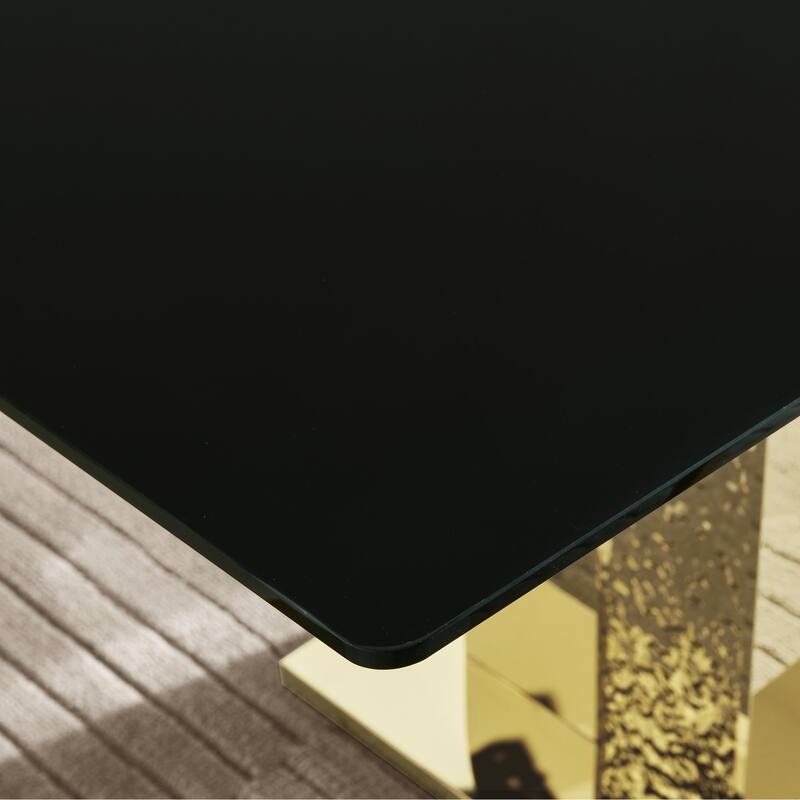 Gold stainless steel legs dining table 70.08 inch black tempered glass top
