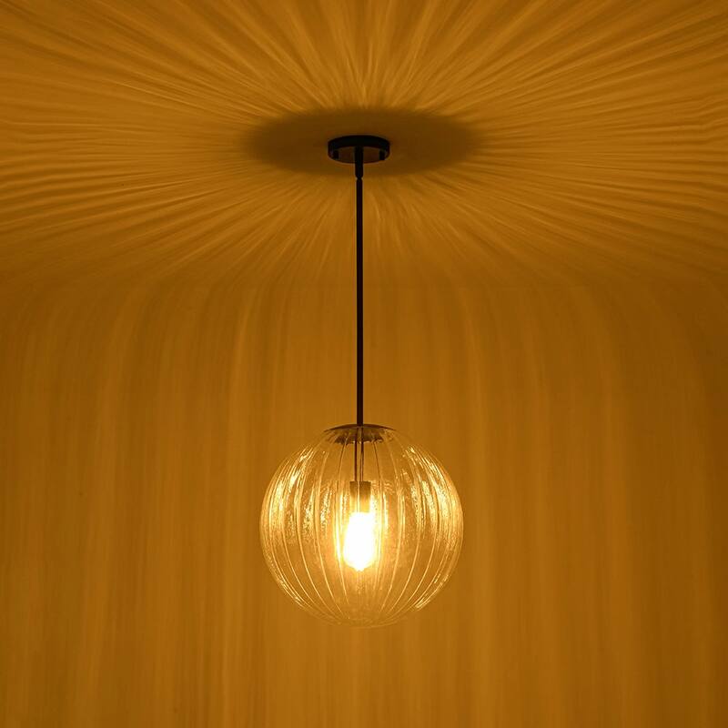 Modern Chic 1-Light Dimmable Striped Glass Sphere Pendant - 15.0 in