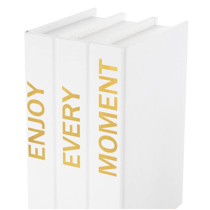 White or Black Canvas Faux Storage Book Box with Gold or White Enjoy, Every, Moment Text (Set of 2)
