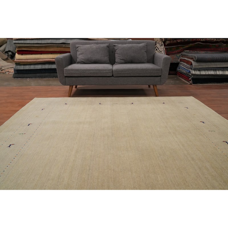 Hand Knotted Oriental 100% Wool Carpet Tribal Animal Pictorial Beige & Ivories Gabbeh Area Rug - 7' 11'' X 7' 10''