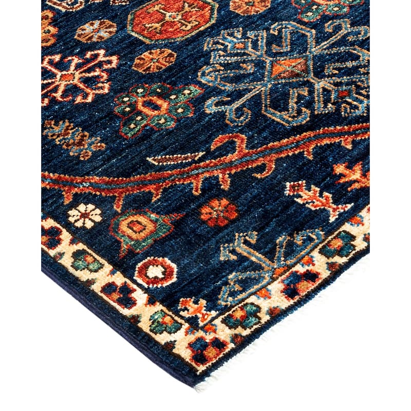 Overton Hand Knotted Wool Vintage Inspired Traditional Serapi Blue Runner Rug - 2' 7" x 11' 8"