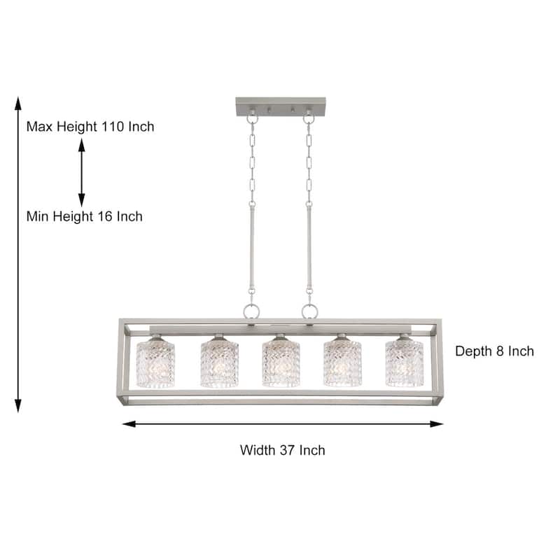 Acroma 5-light 37 Inch Linear Modern Farmhouse Rectangle Chandelier-UL - 37 inches